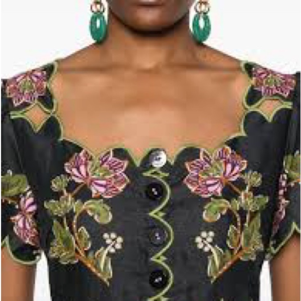 FARM Rio Black Maxi Dress with Pink and Green Embroidery - Picture 2 of 12